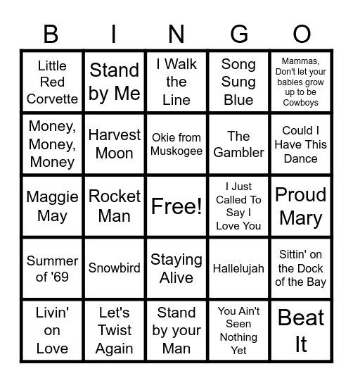 MUSIC BINGO 2 Bingo Card