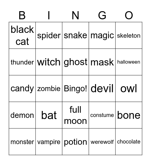 Halloween Bingo Card