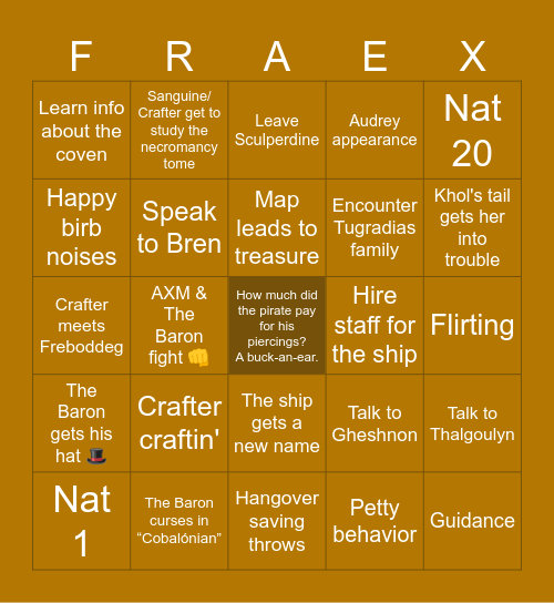 Fraexildon Bingo Card