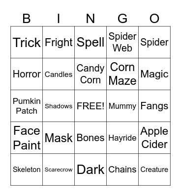 October Bingo Card