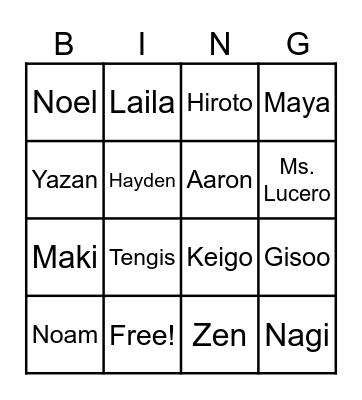 My Friends! Bingo Card