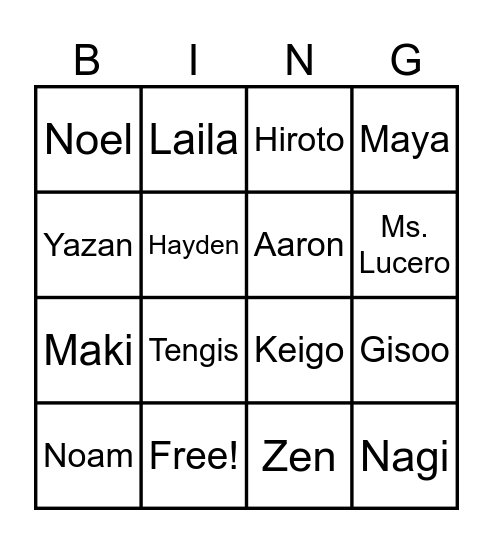 My Friends! Bingo Card