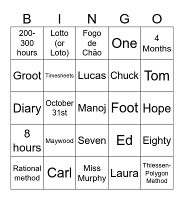 Hancock Bingo Shenanigans Bingo Card