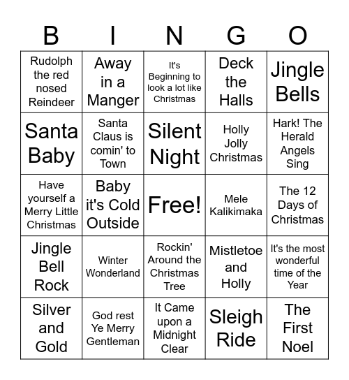 CHRISTMAS SONGS Bingo Card