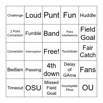 Game Day Bingo! Bingo Card