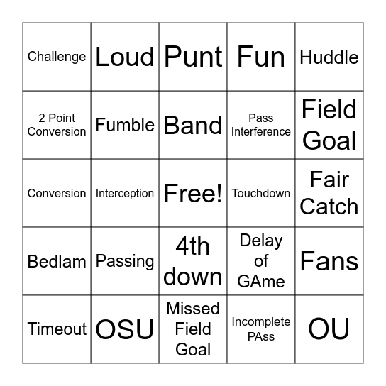 Game Day Bingo! Bingo Card