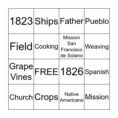 Mission San Francisco de Solano Bingo Card