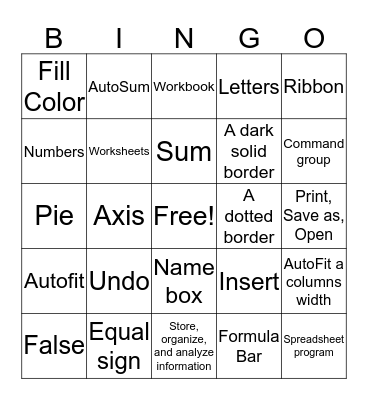Excel Unit Test Bingo Card