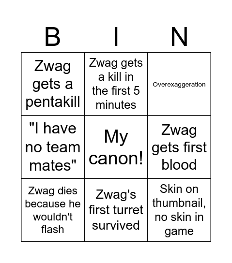 Zwag Bingo Card