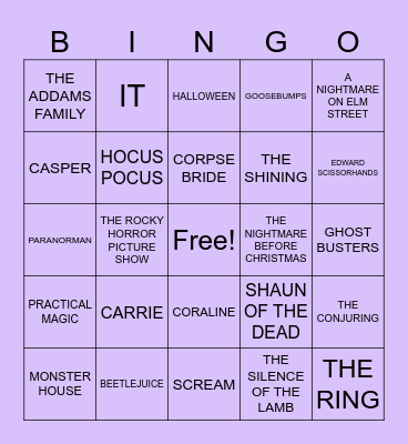 All VFMP: Halloween Movies Edition Bingo Card