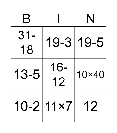Multiplying Bingo Card