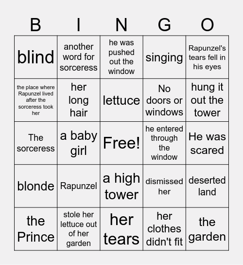 RAPUNZEL Bingo Card