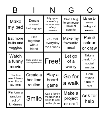 Self Care Bingo Card