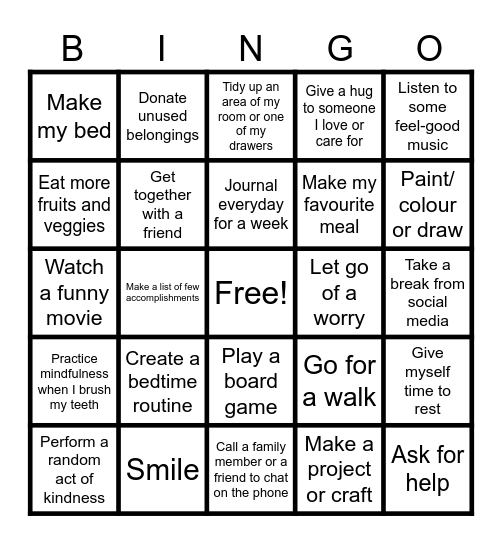 Self Care Bingo Card