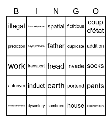 English Orthography Bingo! Bingo Card