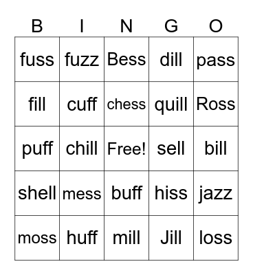 Phonics Lesson 2-2 Bingo Card