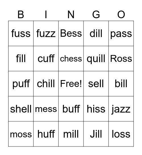 Phonics Lesson 2-2 Bingo Card