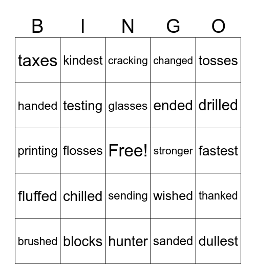 Suffix Bingo Card