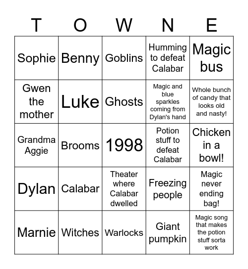 Halloween Town Bingo Card