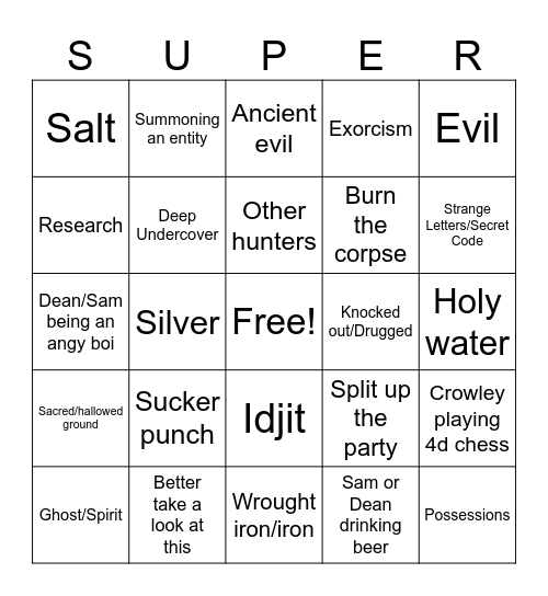 Supernatural Bingo Card