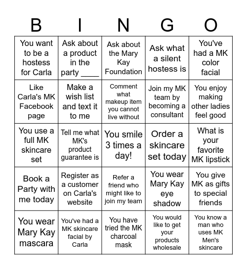 MARY KAY BINGO Card