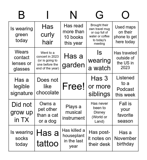Untitled Bingo Card