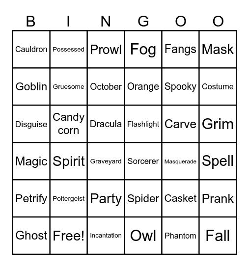 Halloween Binghoul Bingo Card