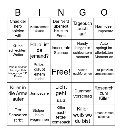 Horror Bingo Card