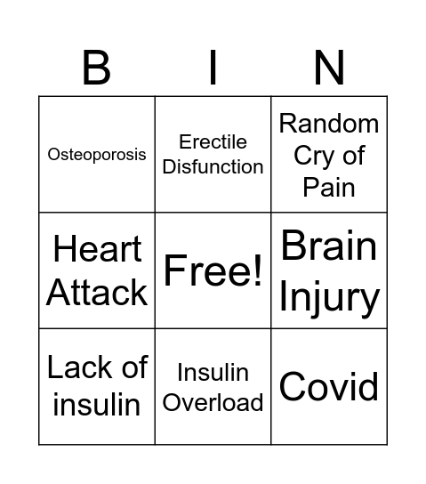 James Illnesses Bingo Card