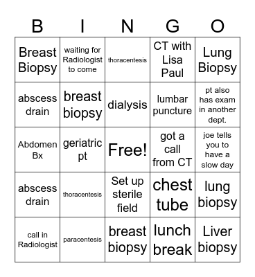 Specials Bingo Card