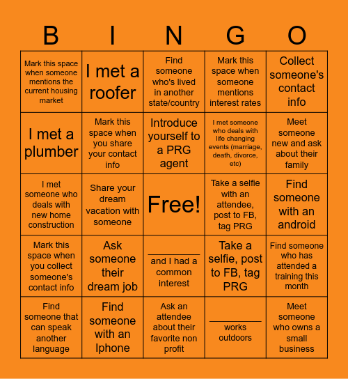 Fall Business Mixer Bingo Card