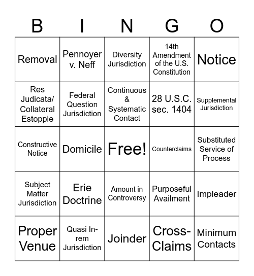 J&J Bingo Card