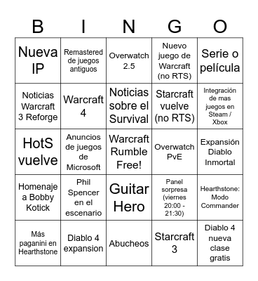 Blizzcon 2023 general Bingo v2.0 Bingo Card
