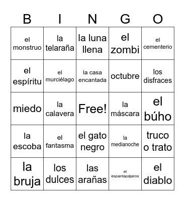 Vocabulario de Halloween Bingo Card