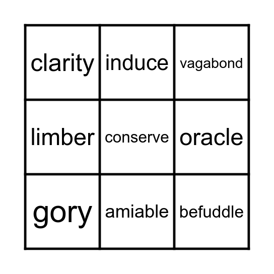 VOCAB UNIT 6	SET A Bingo Card