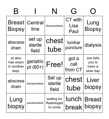 Specials Bingo Card