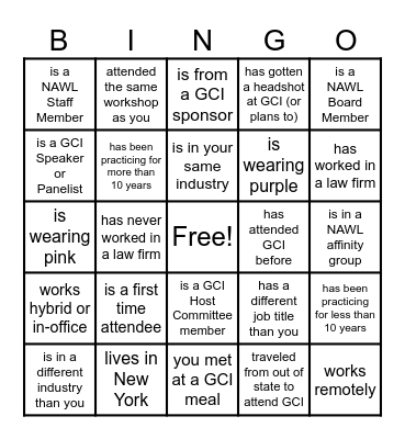 GCI HUMAN BINGO Card