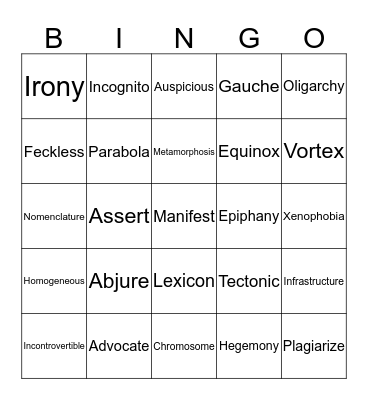 Vocabulary Bingo Card