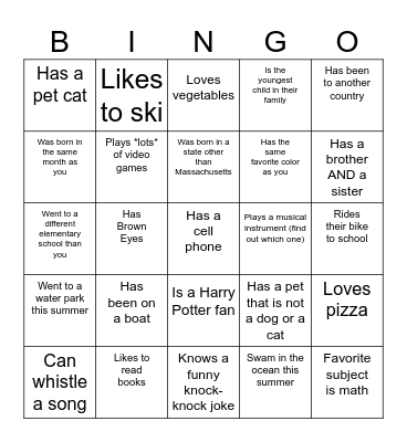 Fun Fact Bingo Card