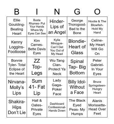 Total Quiz Presents Radio Bingo Body Parts Bingo Card