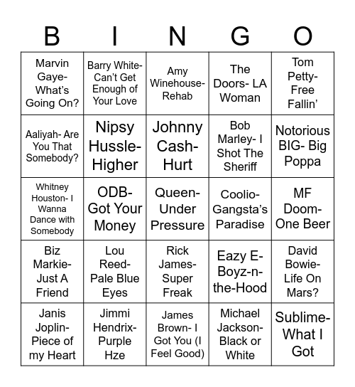 Total Quiz Presents Radio Bingo R.I.P. Bingo Card