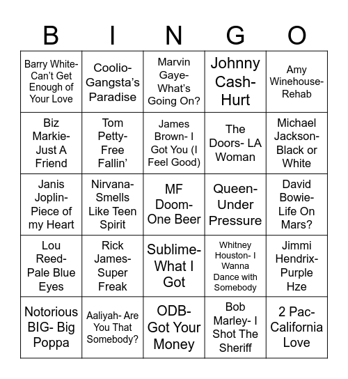 Total Quiz Presents Radio Bingo R.I.P. Bingo Card