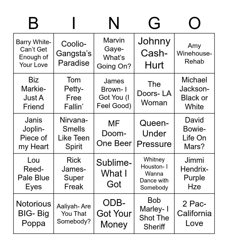 Total Quiz Presents Radio Bingo R.I.P. Bingo Card