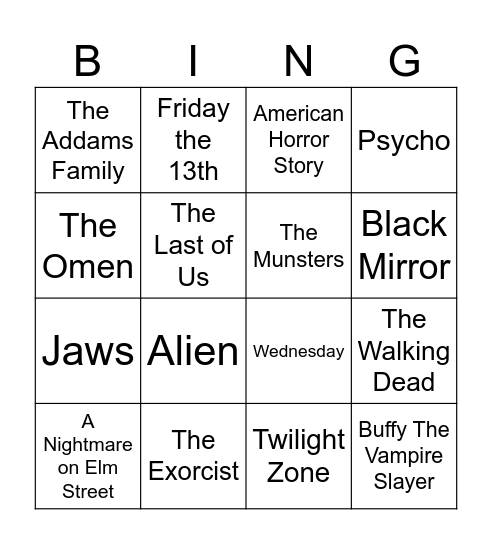 Total Quiz Presents Radio Bingo Spooky TV & Movies Bingo Card
