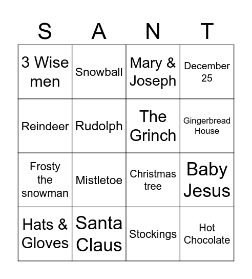 SANTA Bingo Card