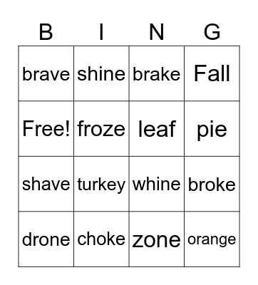 Spelling Bingo Card