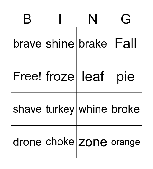 Spelling Bingo Card