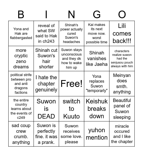 akayona ch250 bingo Card