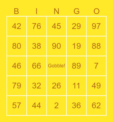 Turkey BINGO! Bingo Card