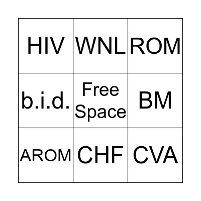 Medical Bingo Card